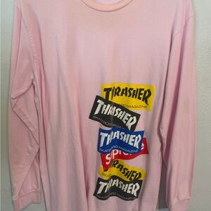 Supreme Thrasher Pink Long Sleeve Graphic Tee size L